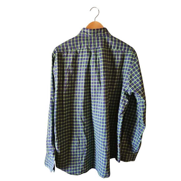Ralph Lauren Shirt L Men's Blue Green Plaid Button down collar Orange Polo Logo - Picture 2 of 6